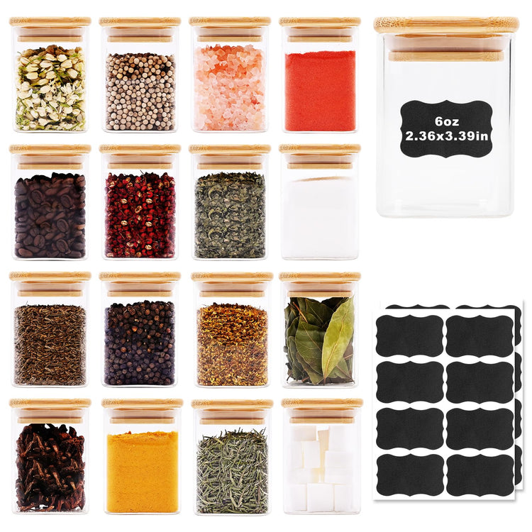 Glass Food Storage Jars Square 6oz (16 Count)