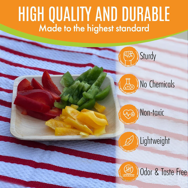 Raj Palm Leaf Bulk Plates 6" 400 Square Plates like Bamboo plates Disposable, Decorative Compostable Tableware for wedding, Lunch, Dinner, Birthday, Camping, Outdoor BBQ, Picnic