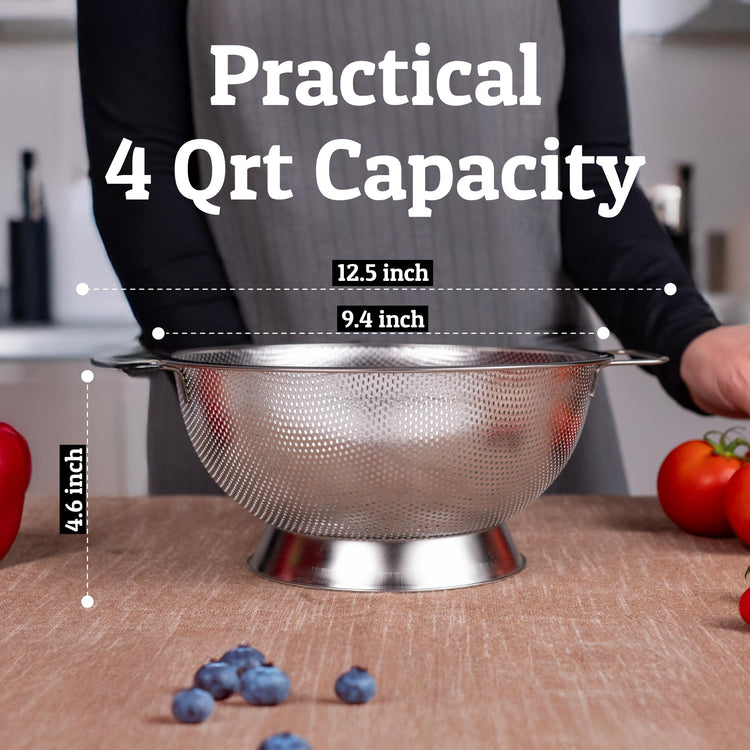 PriorityChef Premium 4 Qrt Stainless Steel Colander for Kitchen