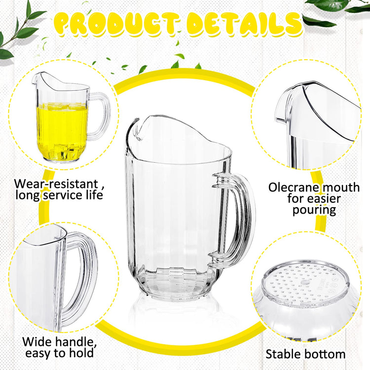 Tessco 3 Pcs Plastic Pitchers 60 Oz Clear Water Beer Jug Large (3 Count)