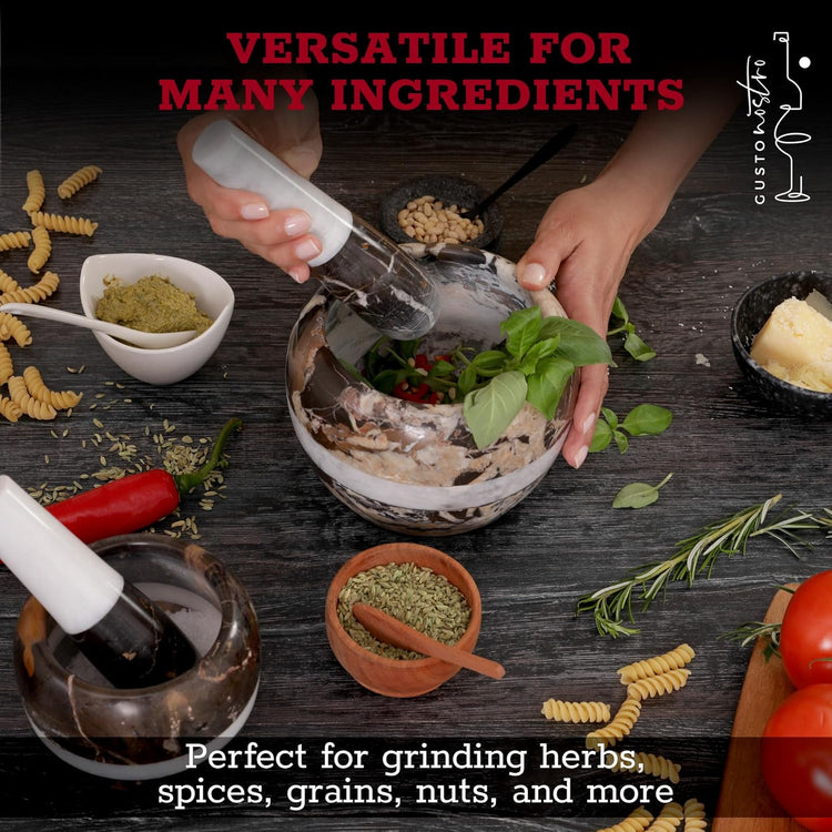 Gusto Nostro Natural Marble Mortar and Pestle Set Small| 4 Inch - 1.5 Cup | Mini Mortar Pestle Set for Grinding Herbs, Nuts, Grains | Pesto Grinding and Guacamole Stone Bowl | Marble Spice Crusher