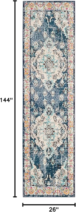 SAFAVIEH Monaco Collection Runner Rug - 2'2" x 12', Navy & Light Blue, Non-Shedding & Easy to Clean, Distressed Medallion Design, Ideal for Hallway, Foyer, Entryway, Kitchen, Bedroom (MNC243N)