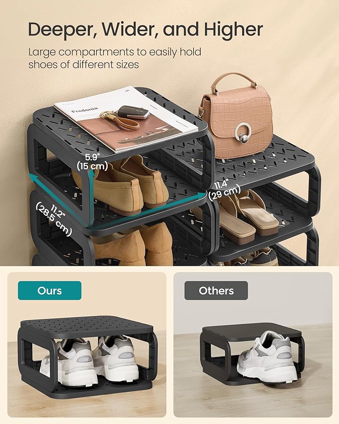 SONGMICS Shoe Rack, Shoe Organizer, 6 Shelves, Shoe Storage, Narrow Shoe Shelf, Open Shelf for Entryway, Living Room, Bathroom, Space-Saving, Ink Black ULPC037B01