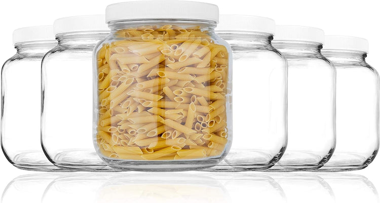 kitchentoolz 6 Pack of Half Gallon Mason Jars - Wide Mouth with Airtight Lid - Safe Container for Fermenting, Pickling, and Storing