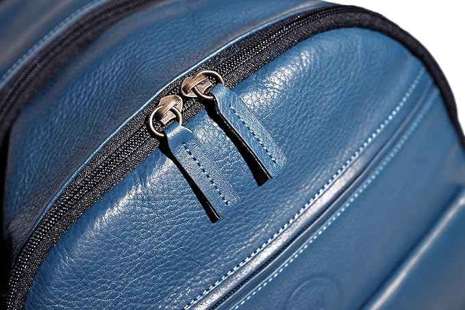 Premium Collection Genuine Leather Picnic Backpack for 4 | Insulated Compartment | Blanket | Dinner Plates | Cutlery Set | Blue