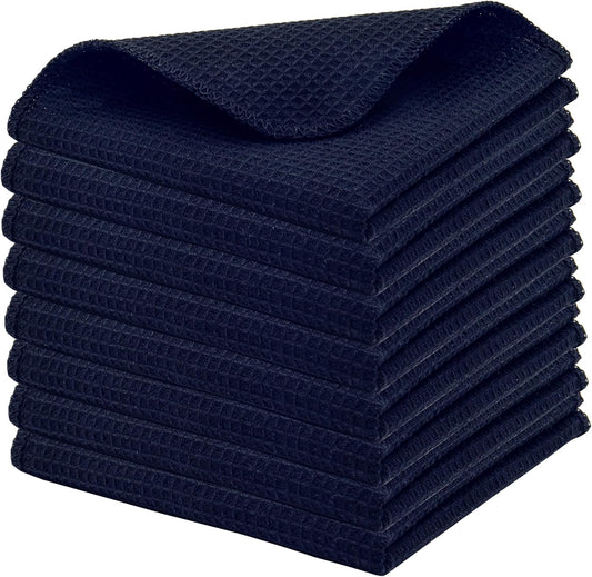 PurpleEssences Dish Cloths and Dish Rags - 8 Pack Waffle Weave Solid Kitchen Dish Wash Cloths, 100% Cotton, 12 x 12 Inches, Ultra Soft Absorbent Quick Drying - Navy Blue - Nestoria