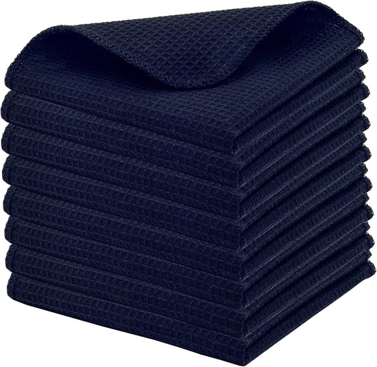 PurpleEssences Dish Cloths and Dish Rags - 8 Pack Waffle Weave Solid Kitchen Dish Wash Cloths, 100% Cotton, 12 x 12 Inches, Ultra Soft Absorbent Quick Drying - Navy Blue - Nestoria