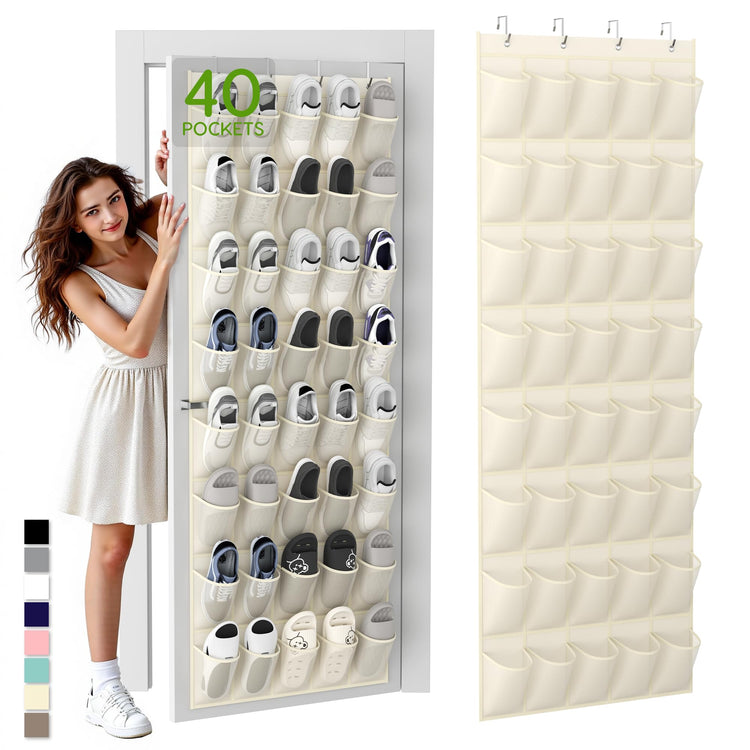Over the Door Shoe Organizer with 40 Large Breathable Mesh Pockets