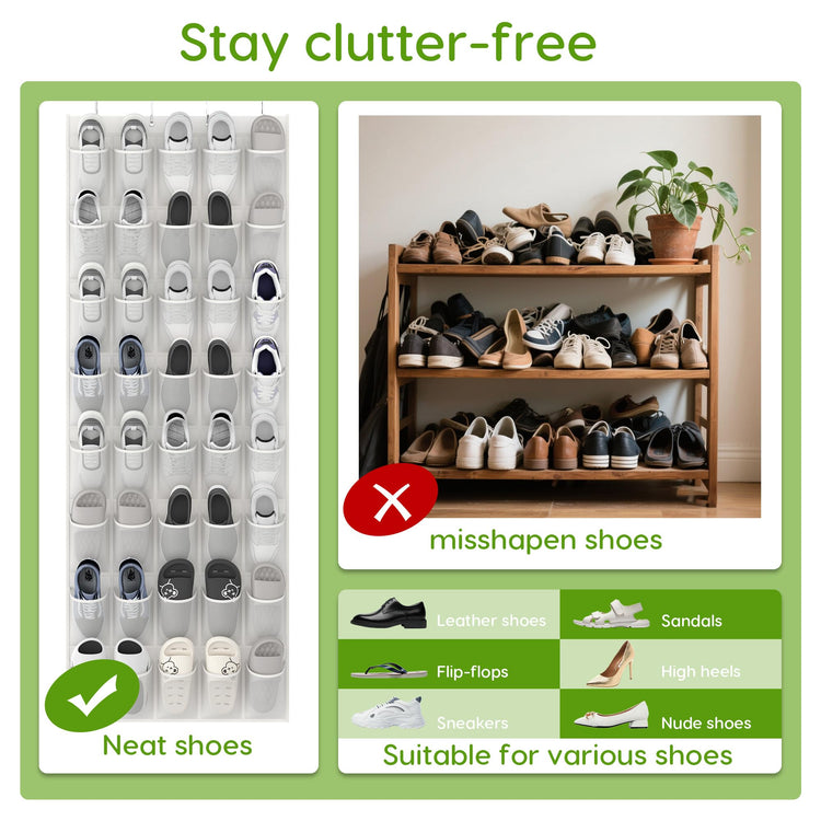 Over the Door Shoe Organizer with 40 Large Breathable Mesh Pockets