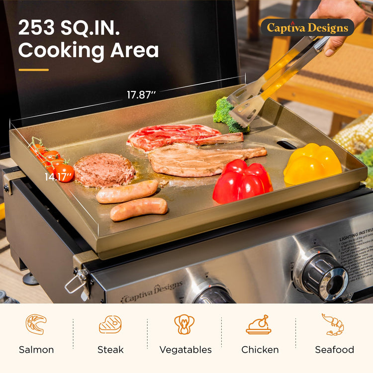 17 Inch 2 Burner Portable Propane Gas Griddle Grill