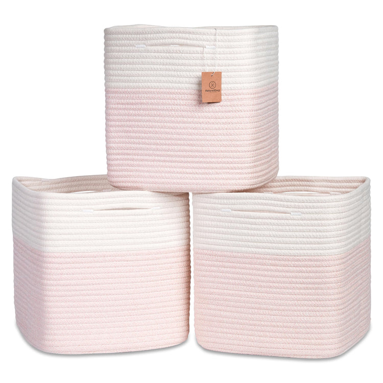 13 Inch Cube Storage Bins Cotton Rope Woven Baskets for Organizing 3 (3 Count)