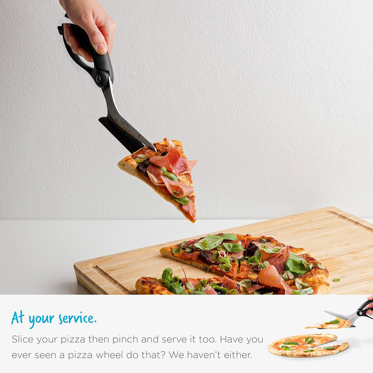 Scizza 2-In-1 Easy Ergonomic Pizza Scissors with Stainless Steel Pizza Cutter Blades & Non-Stick Slice Server - Red
