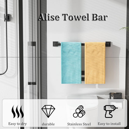 Alise Black Towel Bars,23.62 Inch Towel Holder Towel Racks for Bathroom and Lavatory,SUS304 Stainless Steel Hand Towel Hanger Rail Wall Mount,Useable Length 21.85 Inch Towel Bar, GYT060-B
