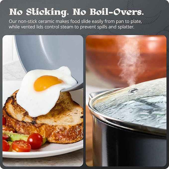 Premium Non-Toxic Ceramic Cookware Set – Triple-Layer Nonstick 12 Piece Pots and Pans with Lids, PFAS-Free, Oven Safe for Healthy Meals, Space-Saving Design, Midnight Gray Color | Greater Goods