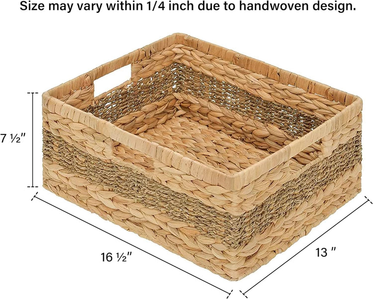 StorageWorks Jumbo Rectangular Wicker Basket, Water Hyacinth and Seagrass Storage Basket with Built-in Handles, 1 Pack