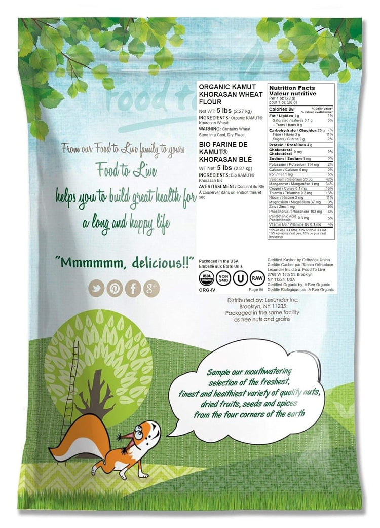 Food to Live Organic KAMUT Khorasan Wheat Flour, 5 Pounds – Stone Ground Powder, 100% Whole Grain Meal, Non-GMO, Kosher, Bulk - Nestoria
