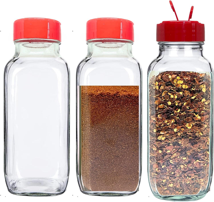 JARMING COLLECTIONS 16 oz Glass French Square Spice Jars with Shaker Lids - Elegant Design for Food Storage and Kitchen Organization - Enhance Your Spice Storage – Made in USA