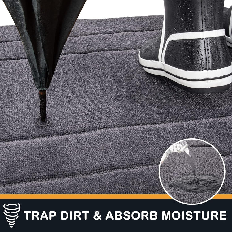 PURRUGS Dirt Trapping Door Mat 24" x 35.5", Non-Slip/Skid Machine Washable Entryway Rug, Dog Doormat, Super Absorbent Welcome Mat for Muddy Wet Shoes and Paws, Grey