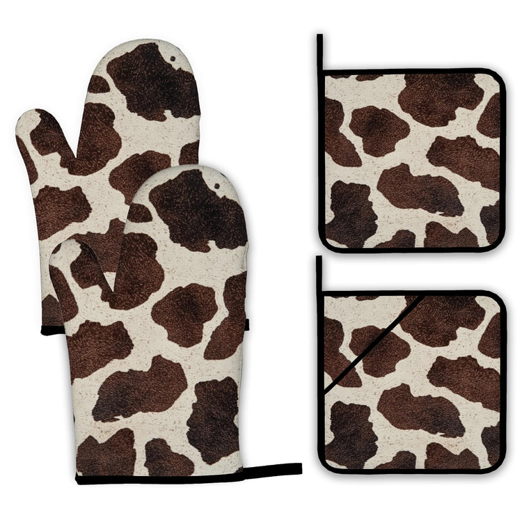 Brown Cowhide Oven Mitts and Pot Holders (4 Count)