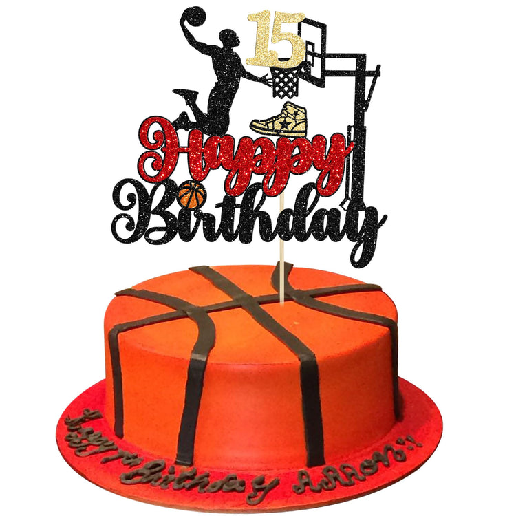 Basketball Happy 15th Birthday Cake Topper