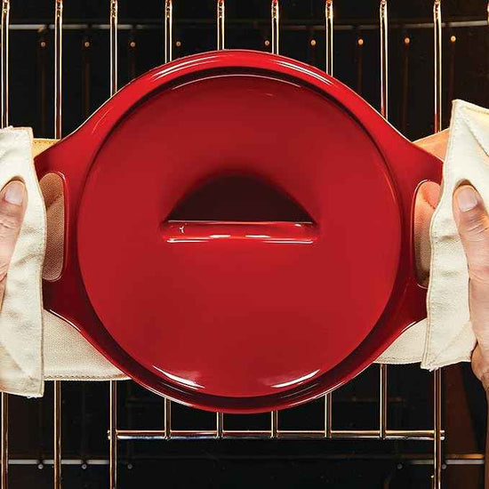 Rachael Ray Solid Glaze Ceramics Casserole Bakers/Baking Dish with Shared Lid Set, 3 Piece, Red