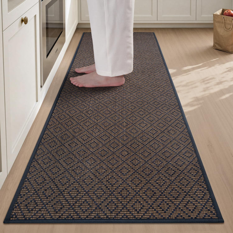 PADOOR Kitchen Runner, Rubber Backed Kitchen Runner Rugs Non Skid Washable, Super Absorbent Kitchen Mats for Floor Front of Sink, 20"x47" Blue