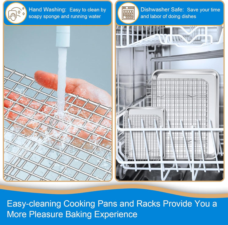 P&P CHEF 12.5 + 9 Inch Baking Sheet and Rack Set, Stainless Steel Cookie Sheets Oven Baking Pans Trays with Cooling Racks for Cooking & Roasting, Oven & Dishwasher Safe, (4Pcs)
