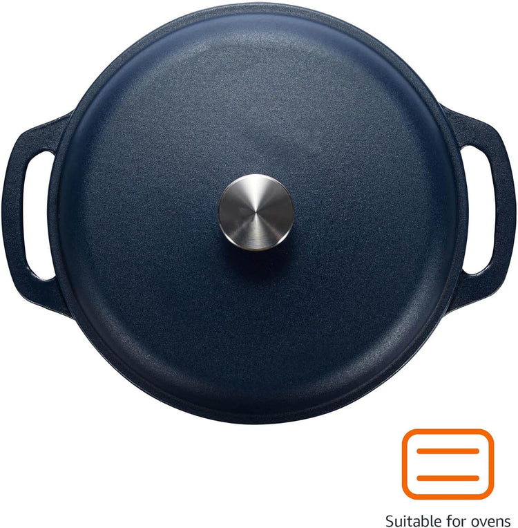 Amazon Basics Cast Iron Dutch Oven Pot with Lid, Enameled, Round, Dual Handles, Heavy-Duty, Medium, 6-Quart, Matte Navy - Nestoria