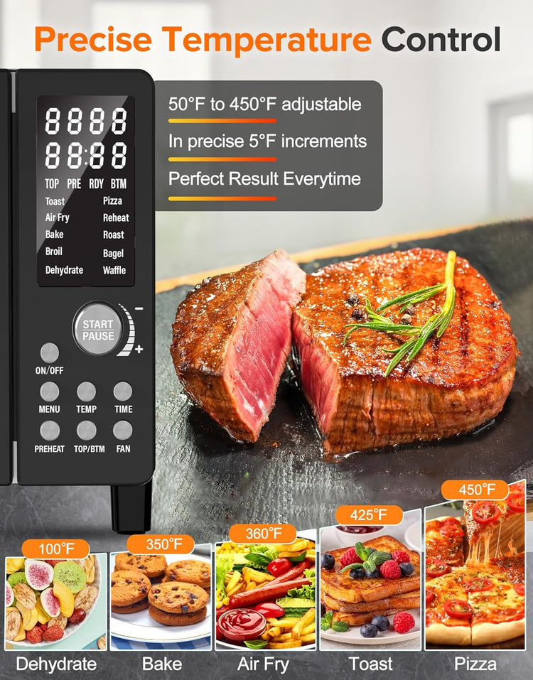 Nuwave Bravo Pro Smart Air Fryer Toaster Oven Combo, Airfryer Convection Oven Countertop, 12-in-1 Functions with Quicker & Even Crisp Technology, 1800W, 50-450°F, PFAS-Free, 21QT, Black