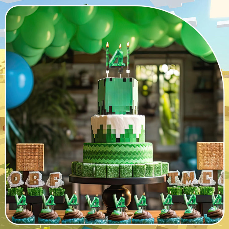 13 Pcs Dynamite Candles 12 TNT Themed Birthday Cake Candles and Number 4 Candle Cake Topper for Pixel Theme Birthday Party Anniversary Party Dynamite Theme Party Video Game Party Supplies (13 Count)