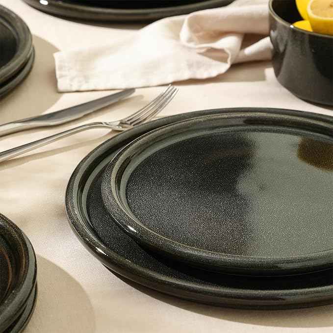 Stone Lain Eden 24-Piece Dinnerware Set Stoneware, Plates and Bowls Set, Dishwasher and Microwave Safe Dish, Dish Set for 8, Charcoal Grey