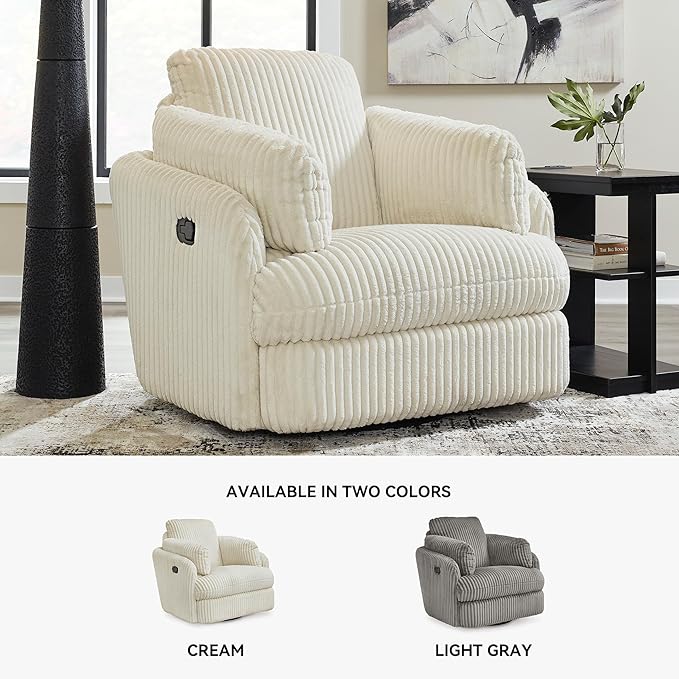 Signature Design by Ashley Tie-Breaker Cozy Contemporary Manual Press-Back Swivel Glider Rocker Recliner with 2 Bolster Pillows and Hidden Storage, White