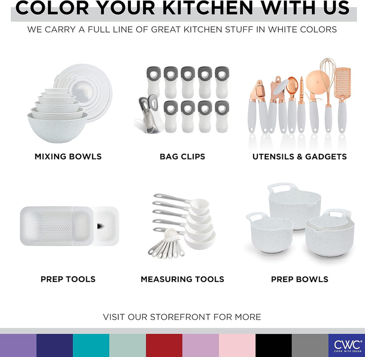 COOK WITH COLOR Prep Bowls with Lids- Wide and Deep Nesting Plastic Small Mixing Bowl Set with Lids, 8 Piece Set - Wide Bowls, Speckled White