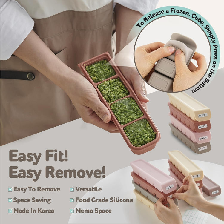 Silicone Freezer Trays with Lid, 1.7oz 4 Section - Leak Proof Silicone Freezer molds for Homemade Baby Food Breastmilk, Purees, Vegetables, Baby Food Jars Ice Tray with Lid BPA Free Pastel Pink
