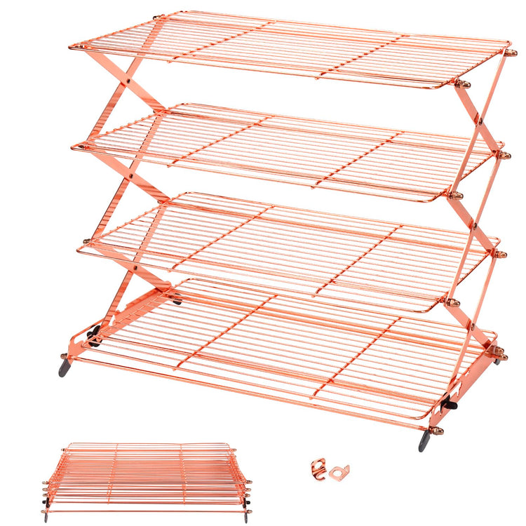 2/3/4-Tier Collapsible Cooling Rack with Adjustable 3 Setting Design Stackable Cooling Roasting Cooking for Cookies Baking - Copper Cooking Utensils