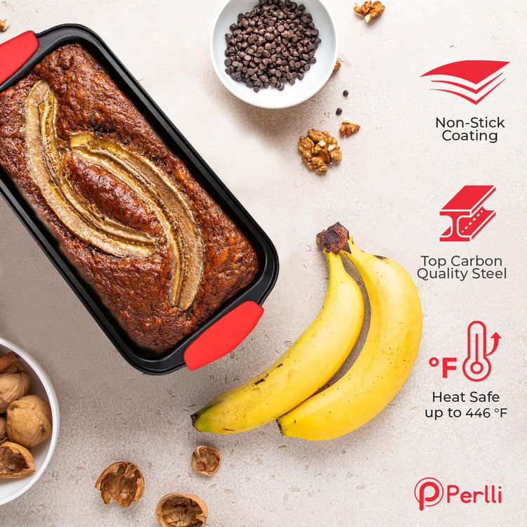 Non-Stick 10-Piece Baking Pan Set, BPA-Free Carbon Steel Bakeware Set with Silicone Handles, Stackable Kitchen Oven Set, Cookie Sheet, Baking Tray, Baking Sheet Set, Oven Safe (446°F) (10 Count)