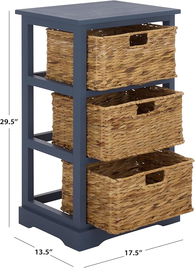 SAFAVIEH Home Collection – Halle Blue 3-Drawer Basket Storage Side Table, Coastal Accent Design, Fully Assembled (AMH5738H)