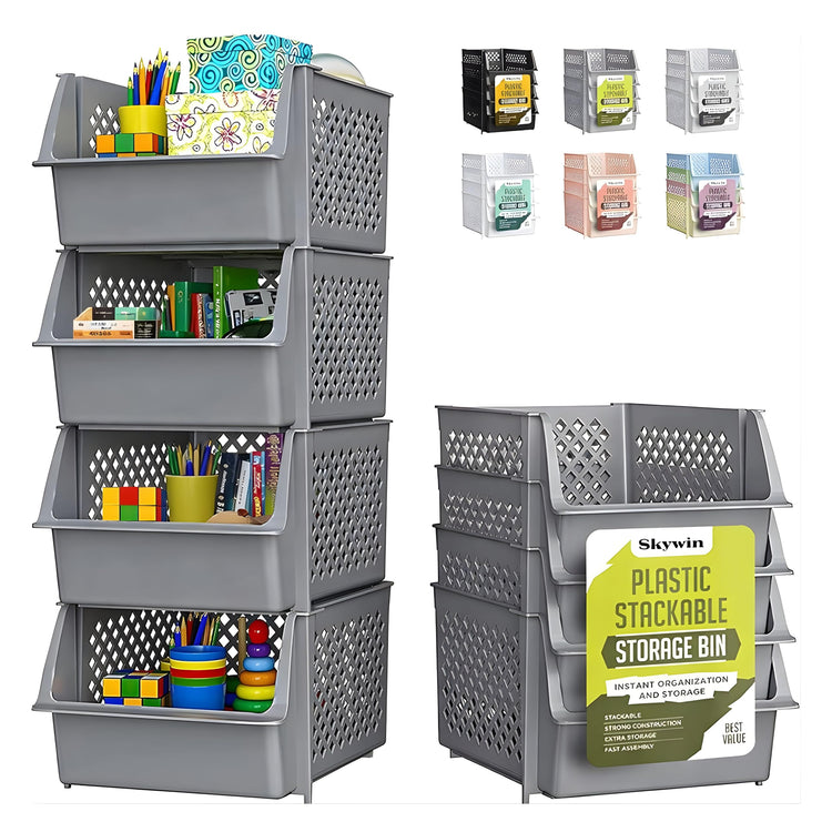 Stackable Storage Bins Open Front for Pantry Storage (4 Count)