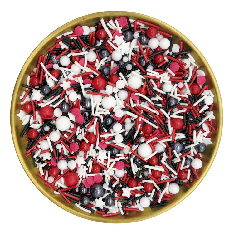 Red & Black & White Sprinkles Candy Mix Size Edible Pearls Cake Decorations Cupcake Toppers Cookie Decorating Perfect for Wedding Party Valentine Halloween Christmas Supplies 4.58OZ (4.58 Ounce)