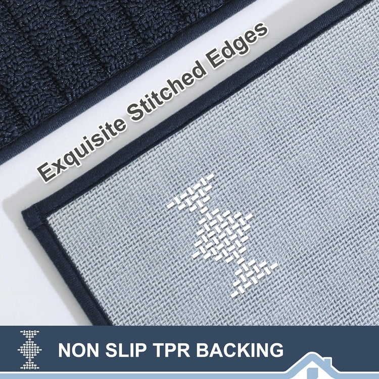 BEQHAUSE Kitchen-Rugs-Washable-Kitchen-Mats-for-Floor Non-Slip Kitchen Mats Set of 2 Absorbent Kitchen Runner Navy Blue with TPR Backing 20x30inch/20x48inch