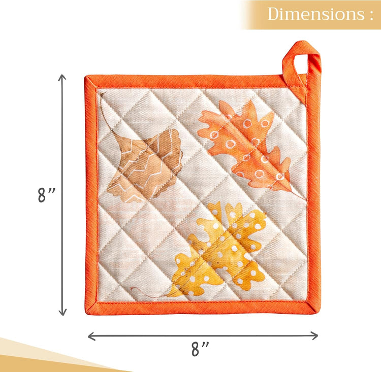 Maison d' Hermine Pot Holders 100% Cotton Heat Resistant Potholders 8" x 8" Hot Pads with Loop BBQ, Cooking, Baking, Grilling, Kitchen, Handling Hot Pans (Pack of 1, Colors of Autumn)