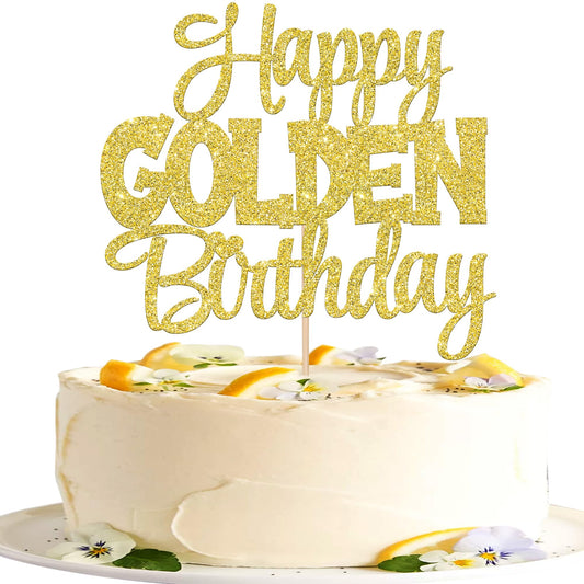 1 PCS Happy Golden Birthday Cake Topper Gold Glitter Birthday Cake Pick 1