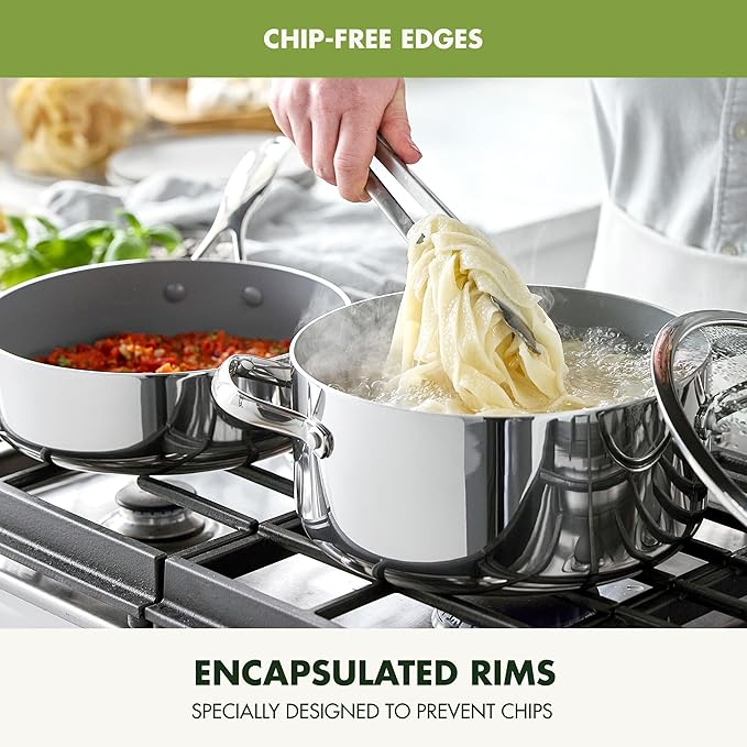 GreenPan Valencia Pro Tri-Ply Stainless Steel 9 Piece Cookware Set, PFAS-Free Ceramic Nonstick Coating, Induction Ready Pots & Pans, All Cooktops, Dishwasher & Oven Safe to 600F