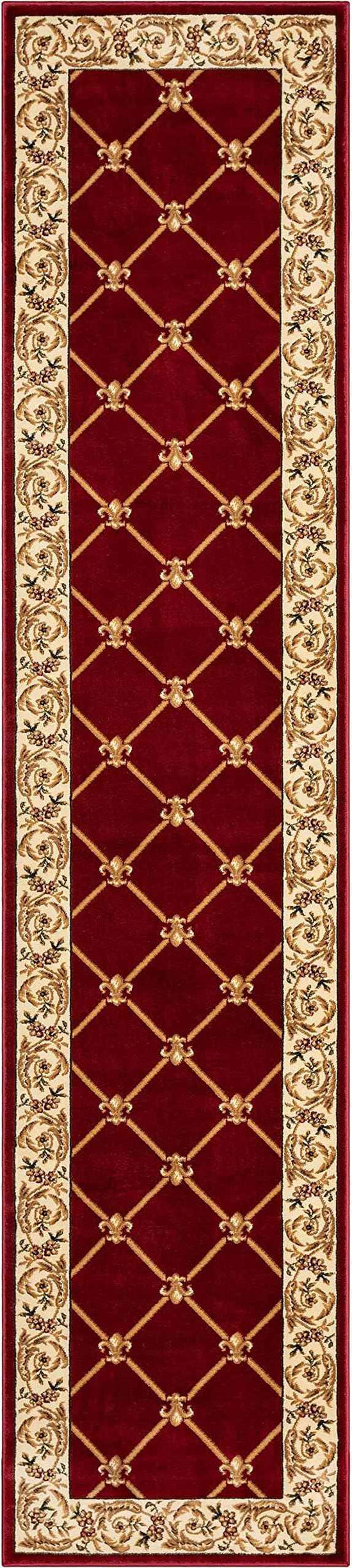 Patrician Trellis Red French European Formal Traditional 3x12 (2'7" x 12') Runner Rug Stain/Fade Resistant Contemporary Floral Thick Soft Plush Hallway Entryway Living Dining Room Area Rug