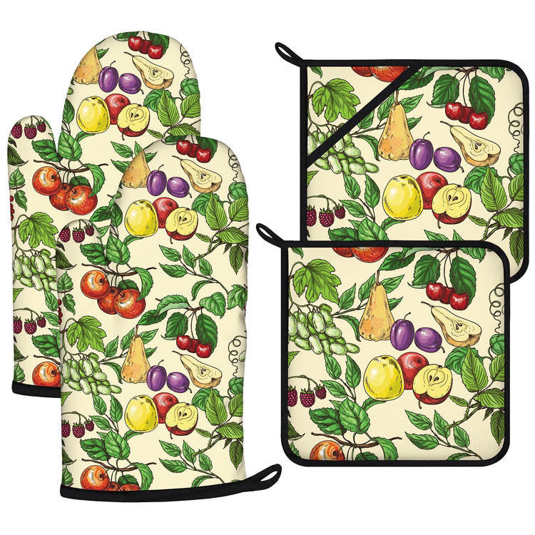 Fruit Flower Oven Mitts and Pot Holders Sets 4Pcs