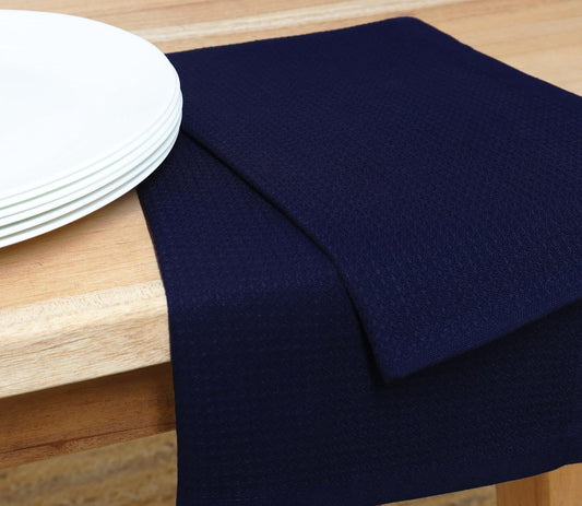 PurpleEssences Waffle Weave Kitchen Towel, 100% Cotton - 15 x 25 Inches, with Hanging Loop Ultra Soft Absorbent Quick Drying Dish Cloth, Tea and Hand Towels, 4 Pack - Navy Blue - Nestoria