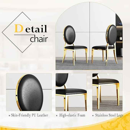 AF ARTISAN FURNITURE 7 Piece Luxury Dining Room Set, Modern Dining Table and Upholstered Chairs Set, Marble Kitchen Table Set for 6, Big Kitchen Dinner Tables Kit with Gold Base