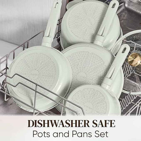 CAROTE Ceramic Cookware Set Nonstick, 14pcs Pots and Pans Set Nonstick, Non-Toxic & PFAS-Free, Dishwasher, RV/Camping Cookware Set, Cooking Pots with Lids, Sage Green