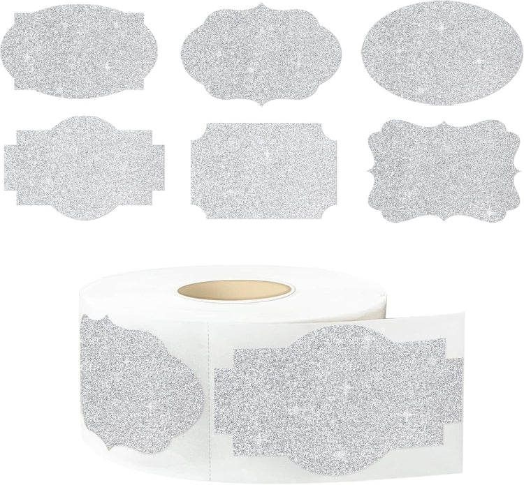 350 PCS Gift Tags Stickers Name Labels Stickers,2" x 1.2" Fancy Shape Stickers Self-Adhesive Handmade Bottle All-Purpose Jar Labels for Presents Cosmetic Decoration Jars Food Craft (Bright Silver)