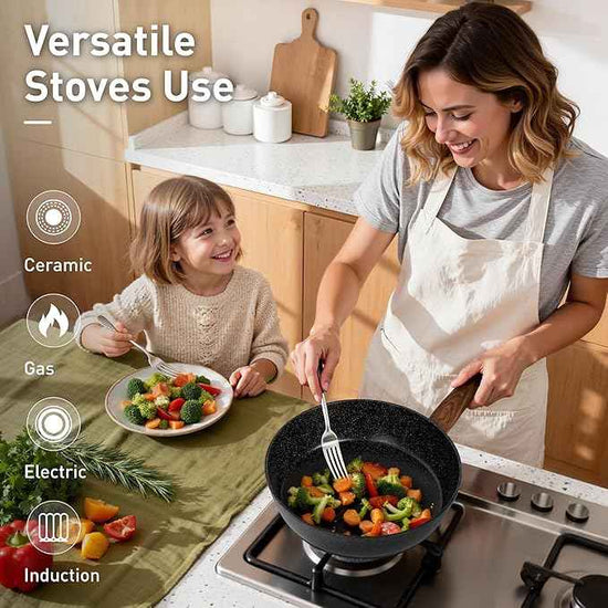 DishDelight Induction Pots and Pans Set Non Stick, 12 Piece Nonstick Kitchen Cookware Sets, Nonstick Granite Cooking Set Induction Pots and Pans, Induction Cookware Sets with Frying Pans, Black